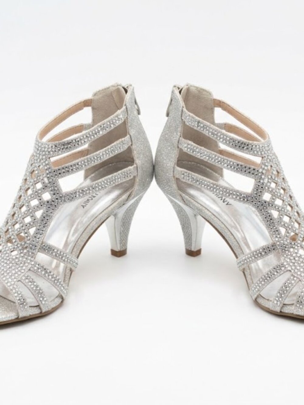 Mila Lady Silver Rhinestone Strappy Heels NIB Size 6